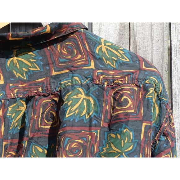 Vtg Perry Ellis 100% Silk Art Design Shirt XL Retro 90s Abstract Long Sleeve - Picture 6 of 6